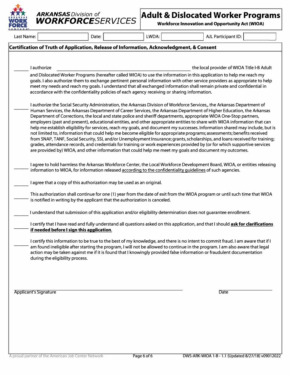 Form 1.1 Application - Adult  Dislocated Worker Programs - Arkansas, Page 6