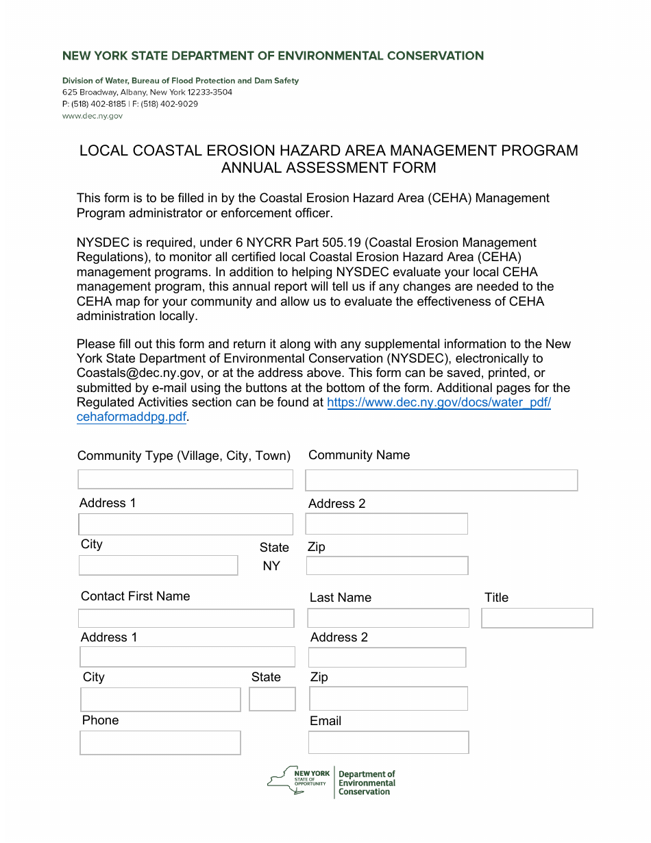 Local Coastal Erosion Hazard Area Management Program Annual Assessment Form - New York, Page 1