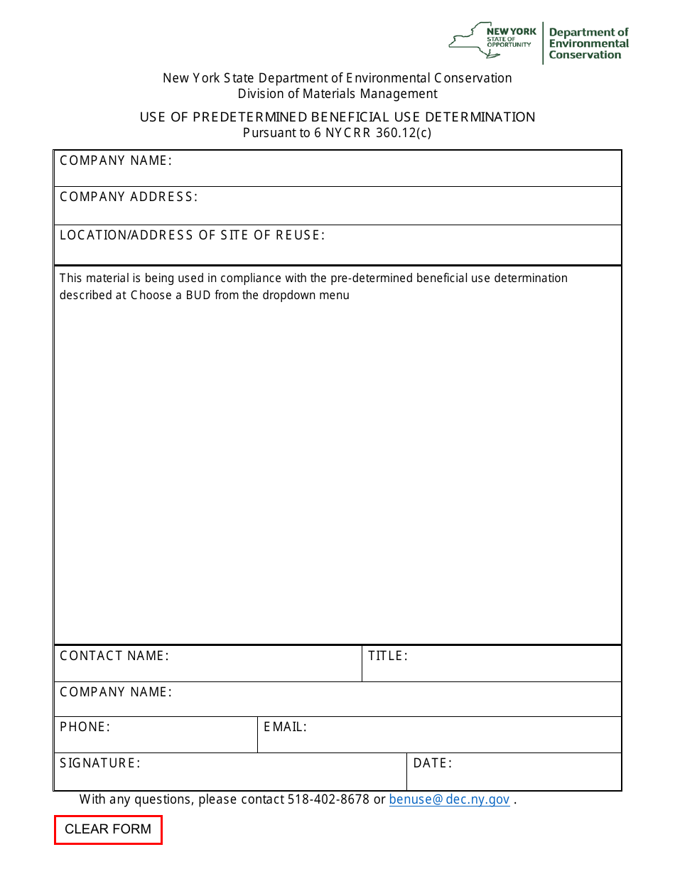 Use of Predetermined Beneficial Use Determination - Form With Site-Specific Information - New York, Page 3
