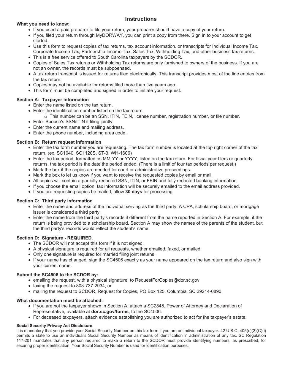 Form Sc4506 Download Printable Pdf Or Fill Online Request For Copy Of