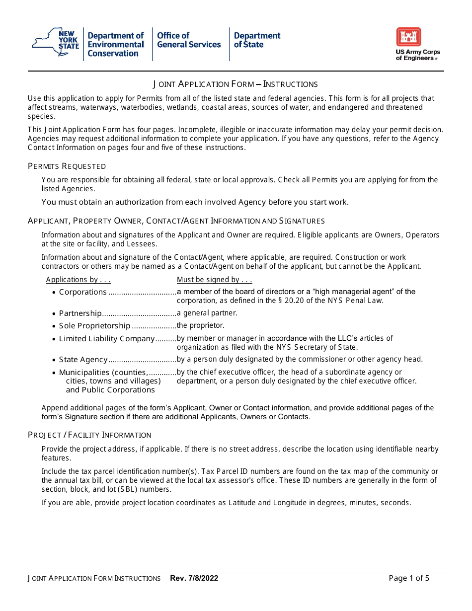 Instructions for Joint Application Form - New York, Page 1