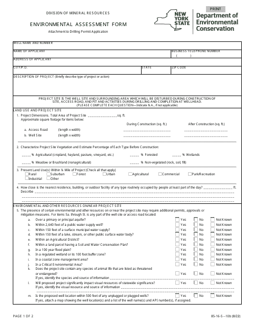 Form 85-16-5-10B Environmental Assessment Form - New York
