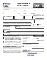 Document preview: Form H105.102 Application for a Birth Certificate - Pennsylvania
