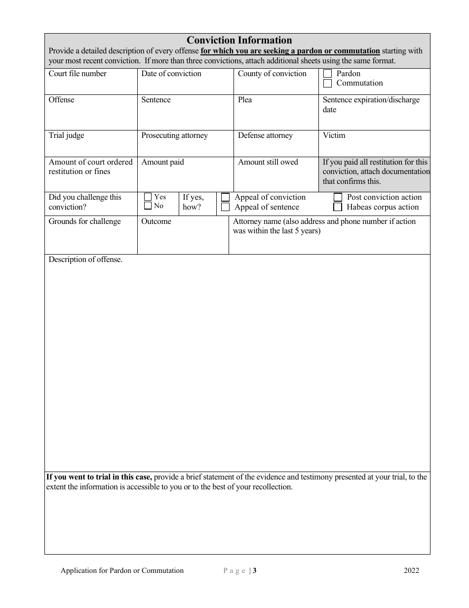 Application for Pardon or Commutation - Minnesota, Page 3