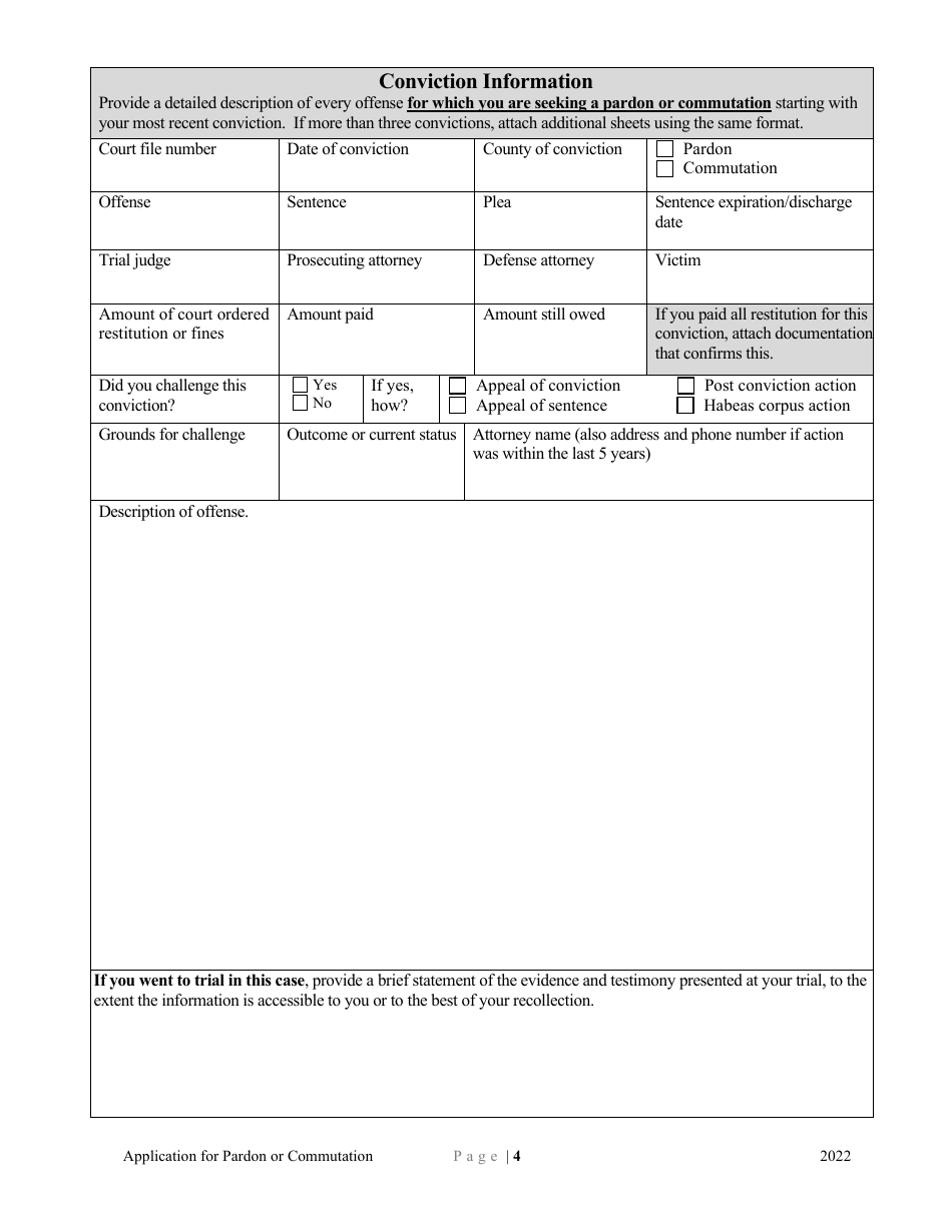 Application for Pardon or Commutation - Minnesota, Page 4