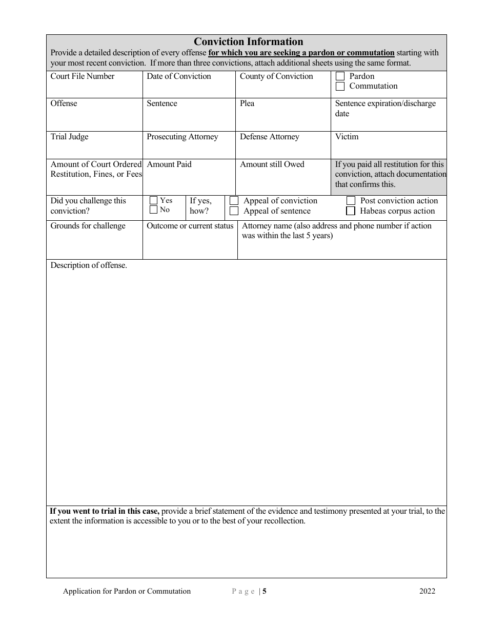 Application for Pardon or Commutation - Minnesota, Page 5