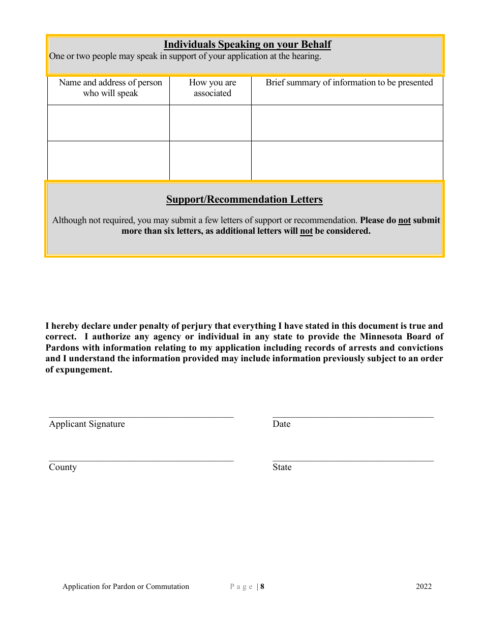 Application for Pardon or Commutation - Minnesota, Page 8
