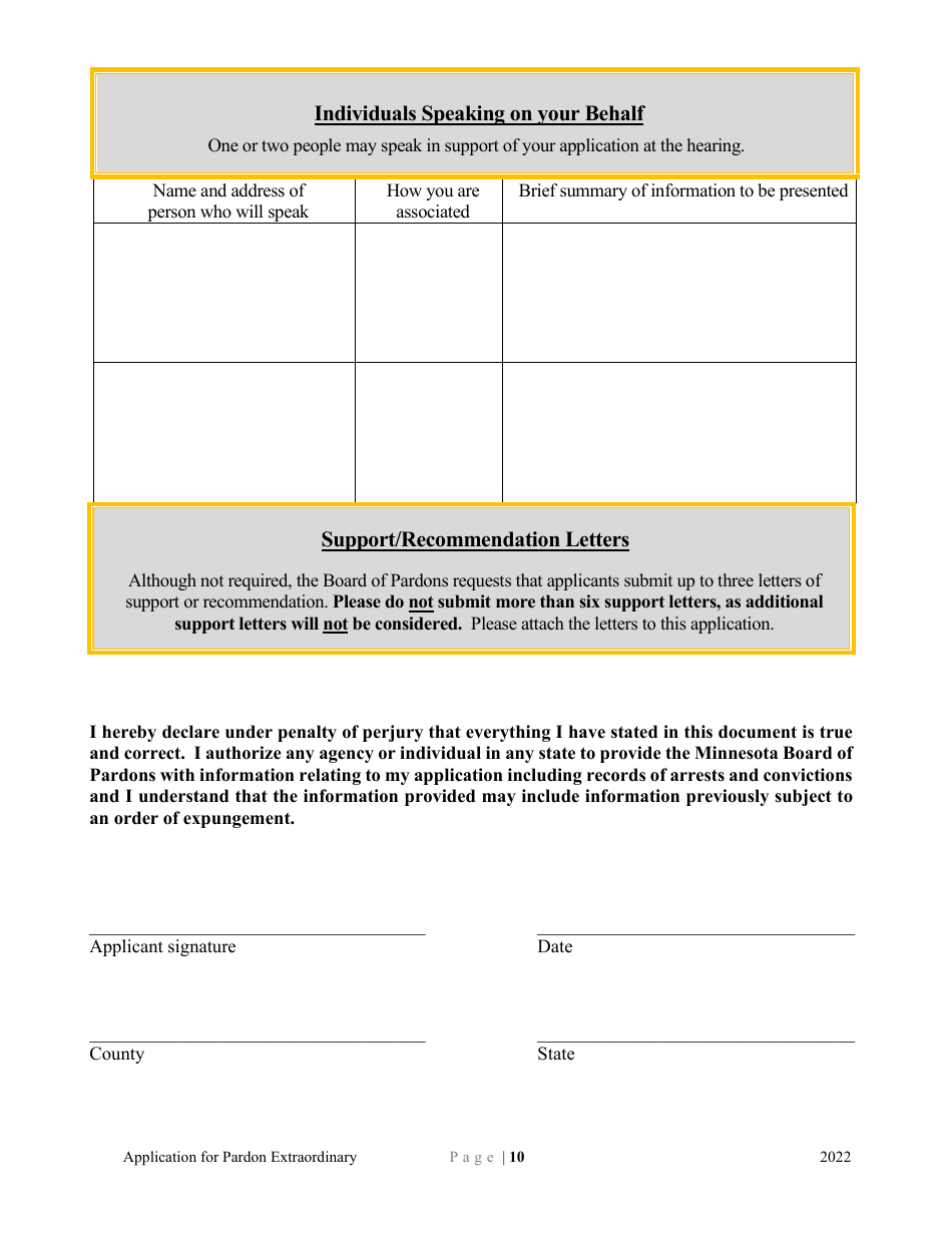Application for Pardon Extraordinary - Minnesota, Page 10