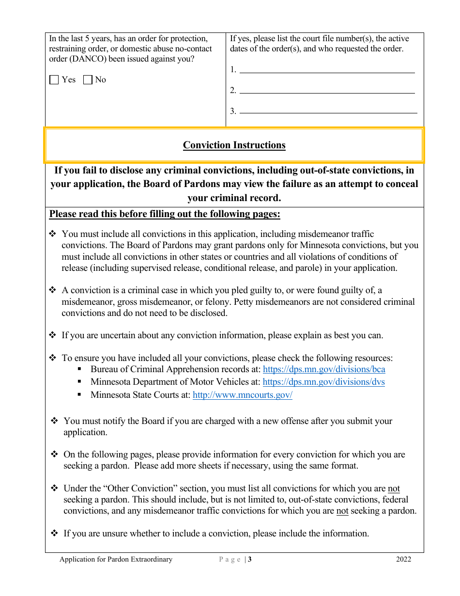 Application for Pardon Extraordinary - Minnesota, Page 3