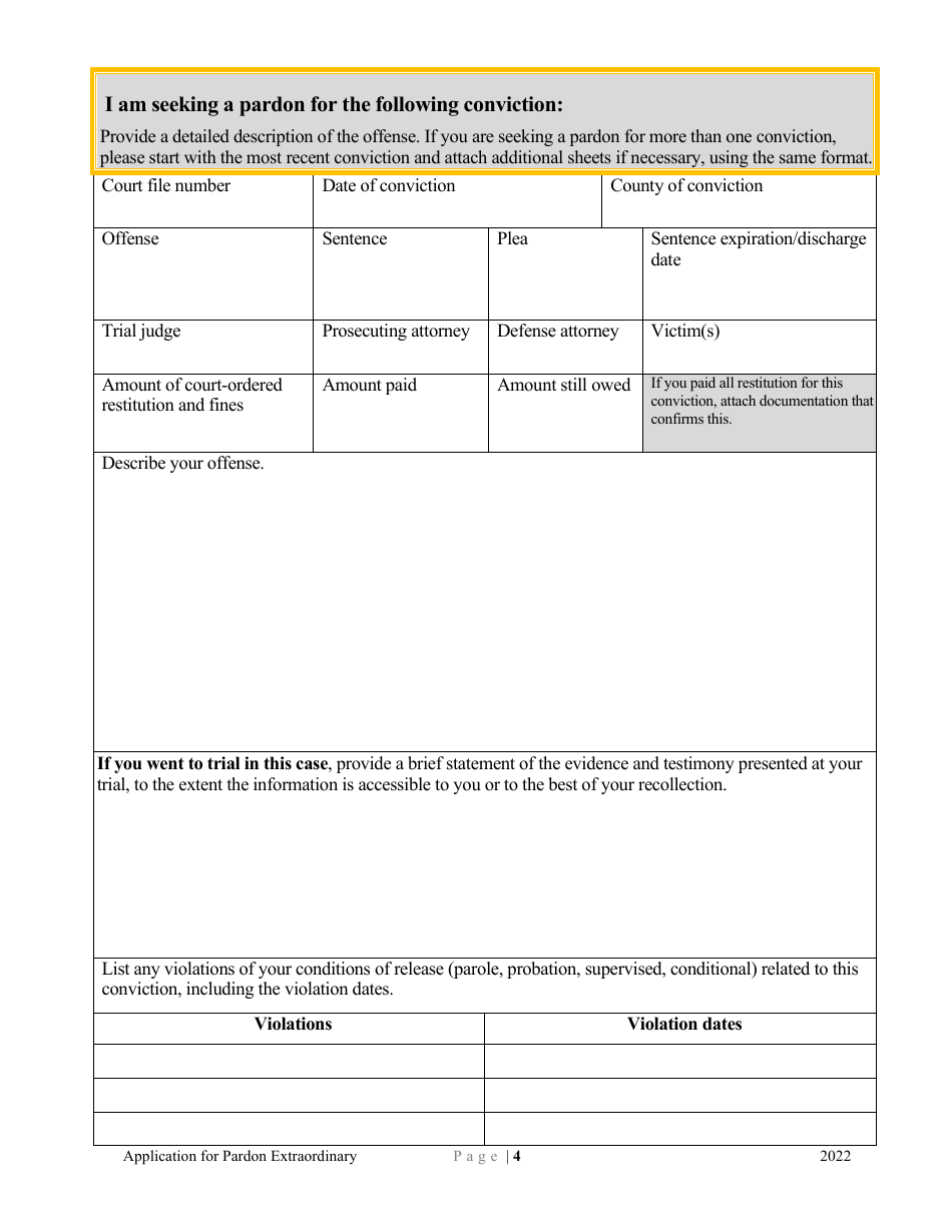 Application for Pardon Extraordinary - Minnesota, Page 4