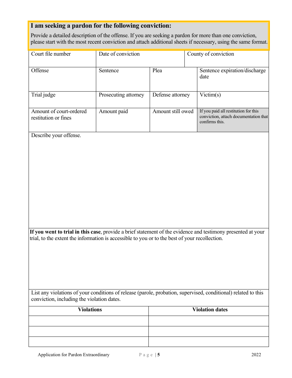 Application for Pardon Extraordinary - Minnesota, Page 5