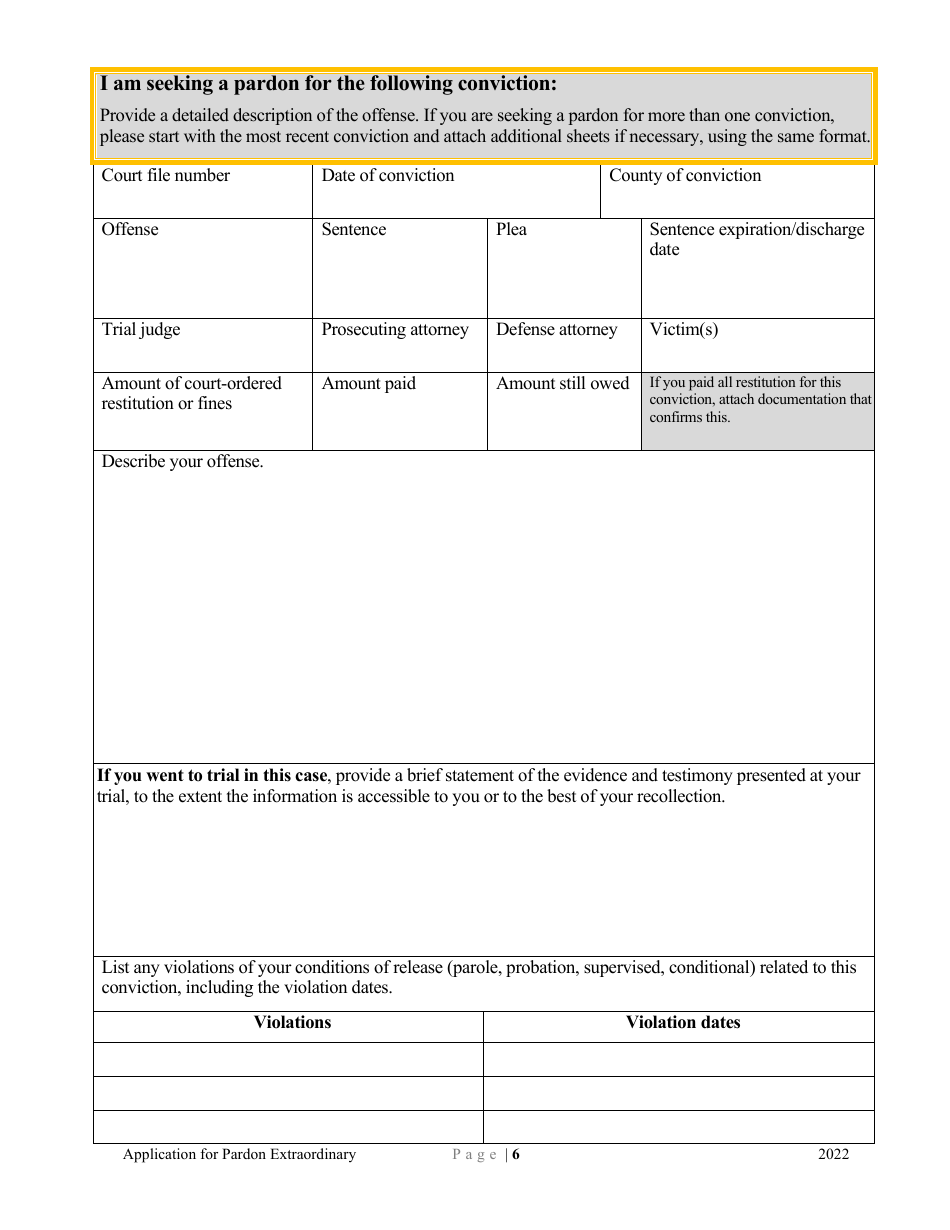 Application for Pardon Extraordinary - Minnesota, Page 6