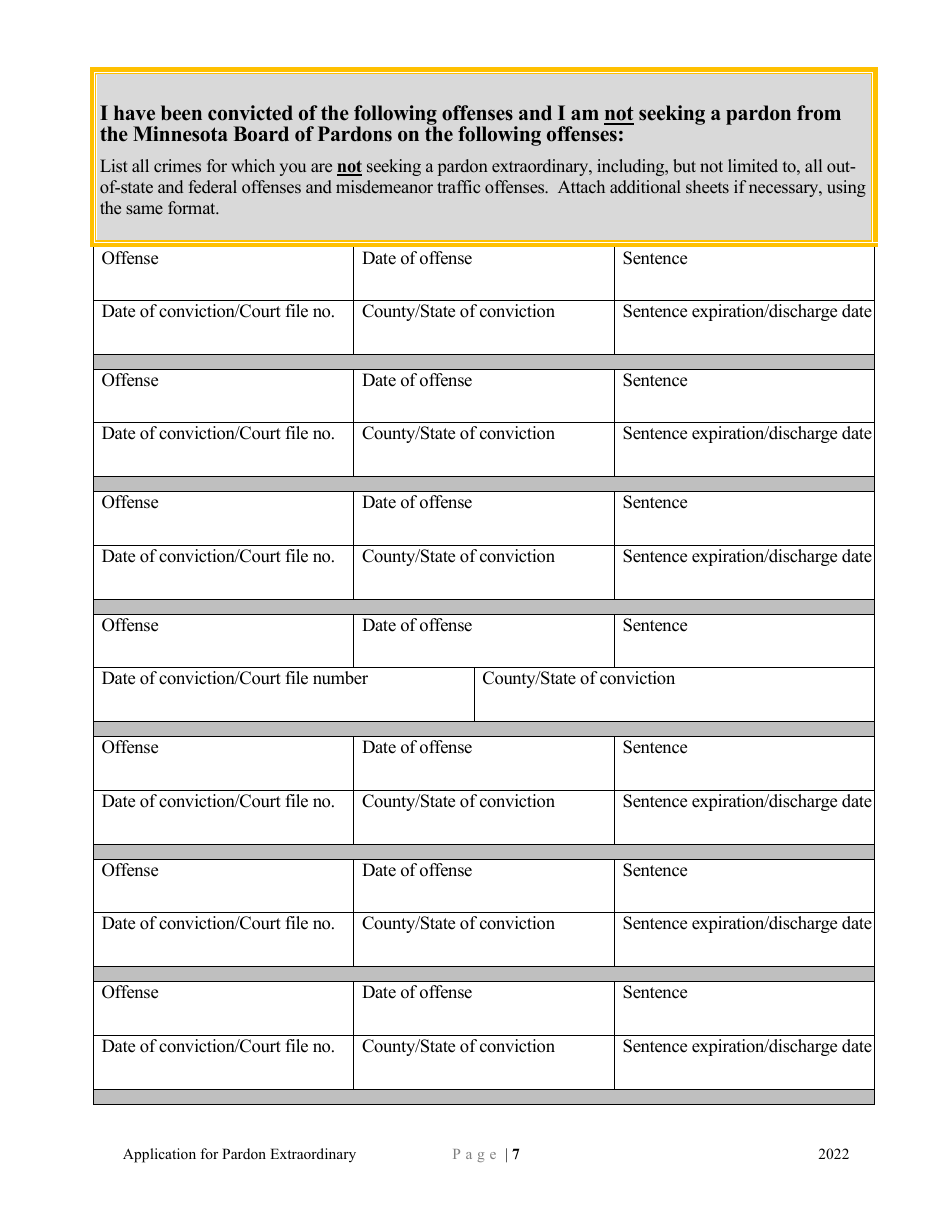 Application for Pardon Extraordinary - Minnesota, Page 7