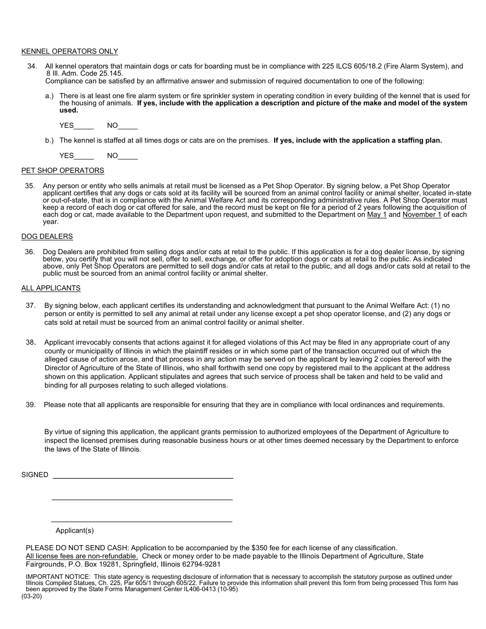 Form AW-1 Animal Welfare Initial License Application - Illinois, Page 6