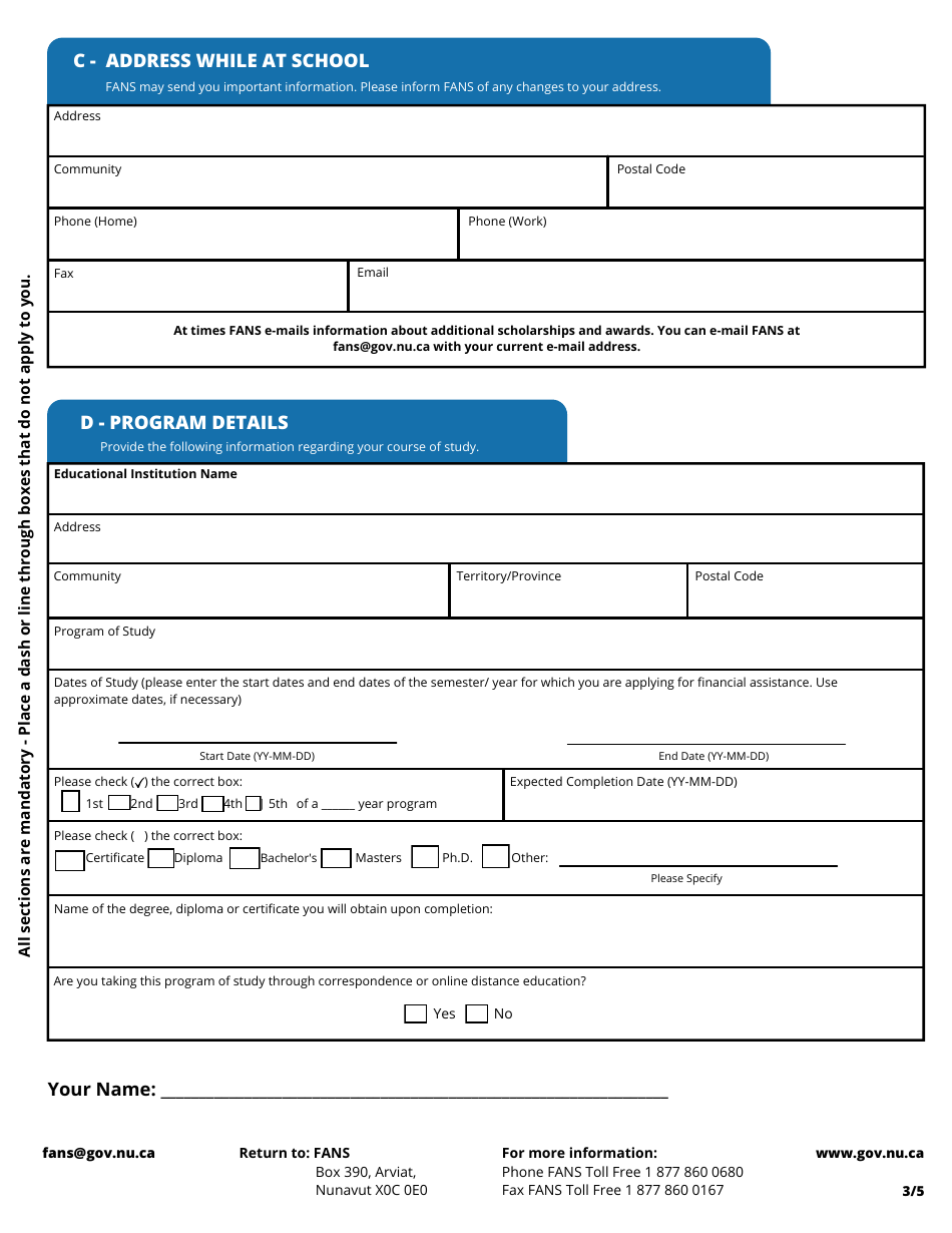 Application to Continue Student Financial Assistance - Nunavut, Canada, Page 3