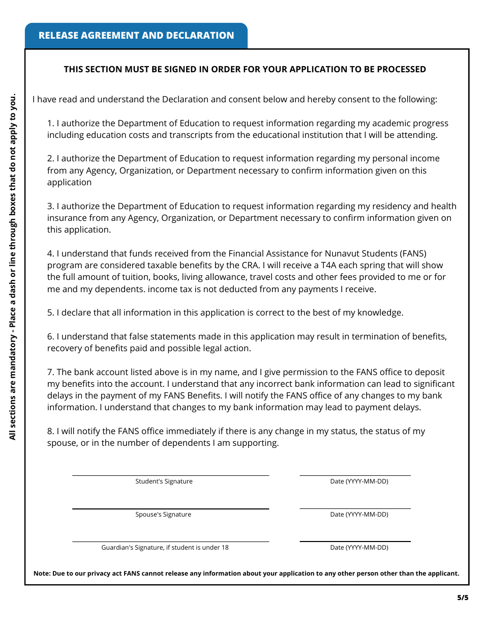 Application to Continue Student Financial Assistance - Nunavut, Canada, Page 5