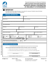 Document preview: Application for Non-nunavut Residents Seeking Confirmation of Ineligibility of Sponsorship - Nunavut, Canada