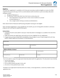 Document preview: Form A-219-2O Financial Assistance for Nunavut Students Rent Supplement - Nunavut, Canada