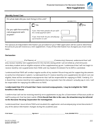 Form A-219-2O Financial Assistance for Nunavut Students Rent Supplement - Nunavut, Canada, Page 2