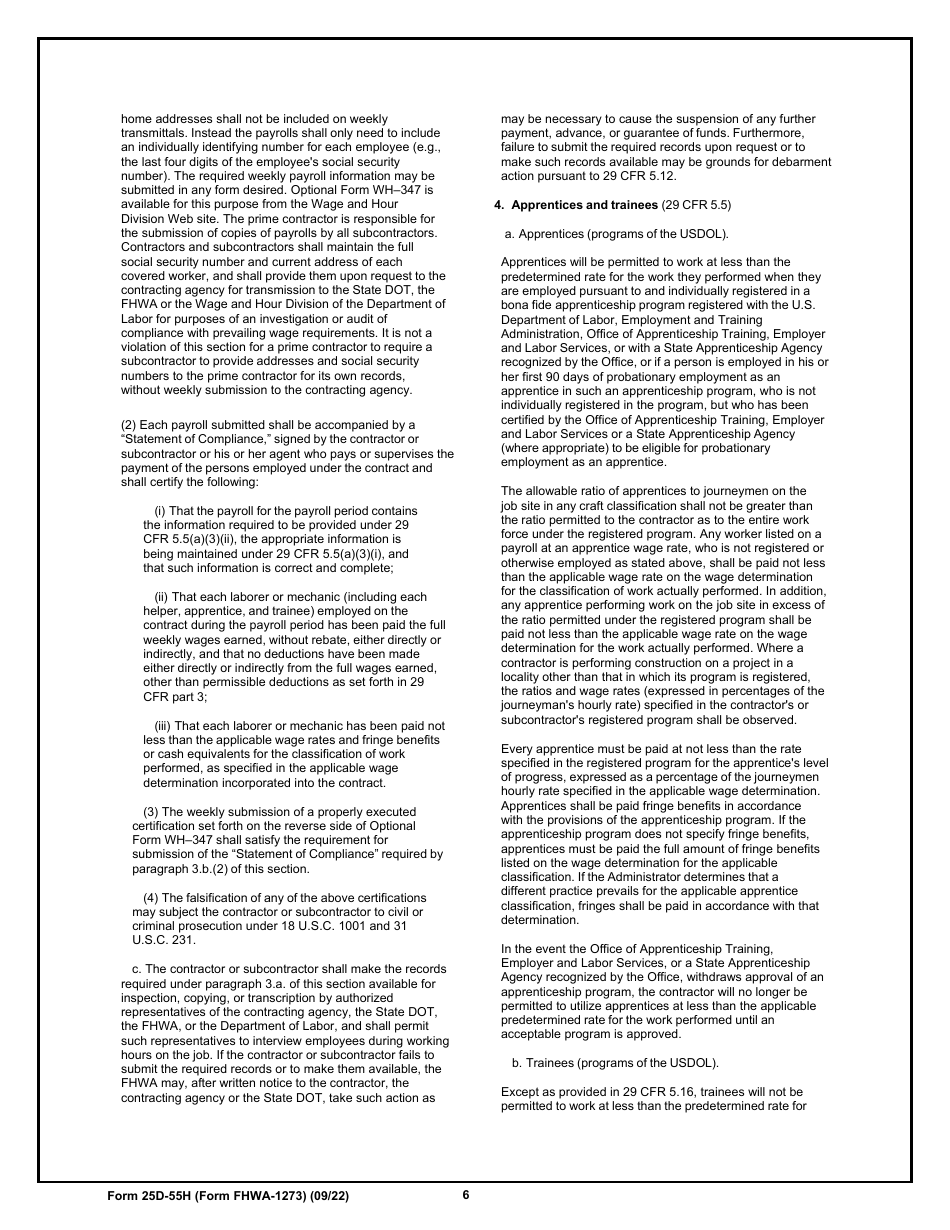 Form 25D-55H (FHWA-1273) Required Contract Provisions for Federal-Aid (Fhwa) Construction Contracts - Alaska, Page 6