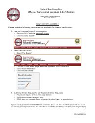 Request for Verification of Licensure - New Hampshire