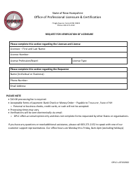 Request for Verification of Licensure - New Hampshire, Page 2