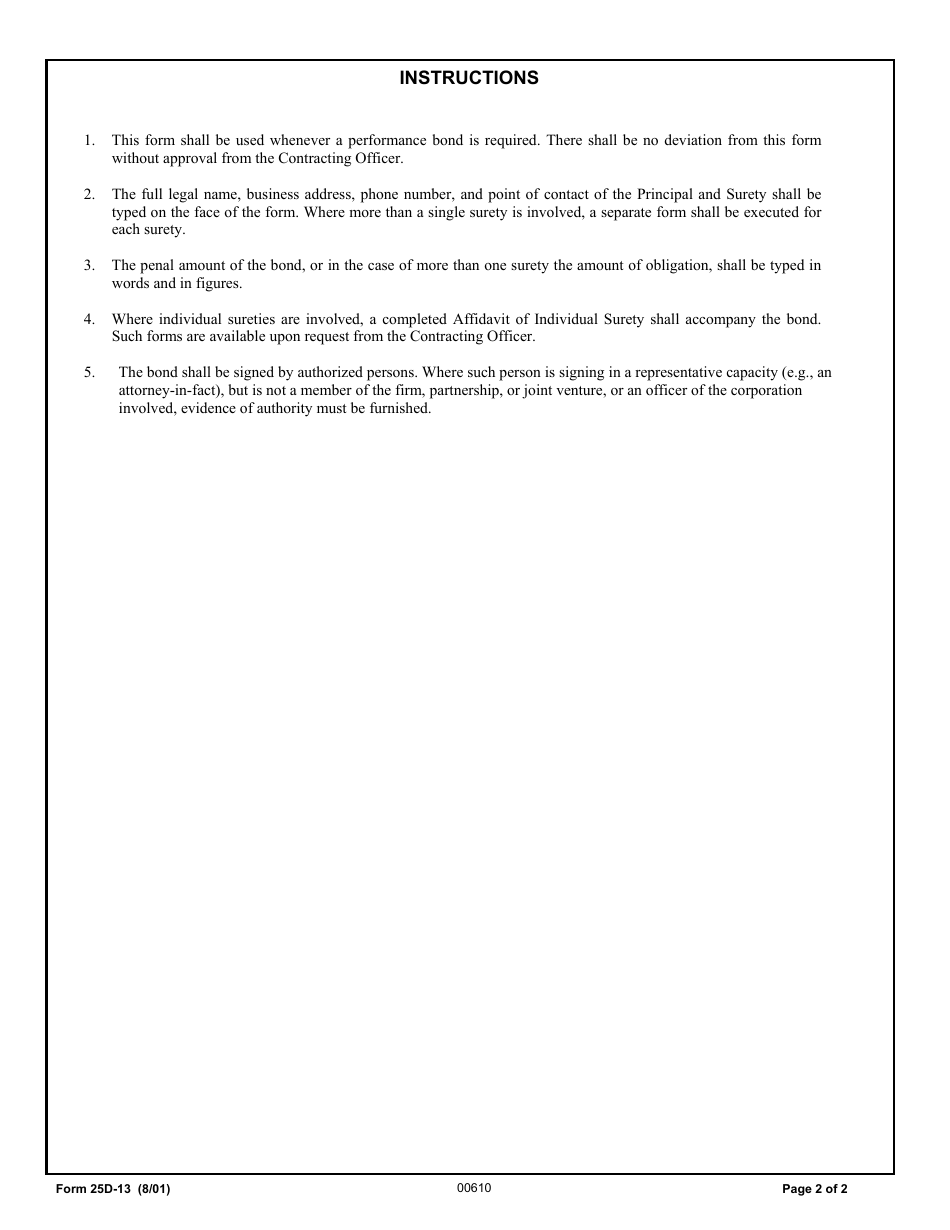 Form 25D-13 Performance Bond - Alaska, Page 2