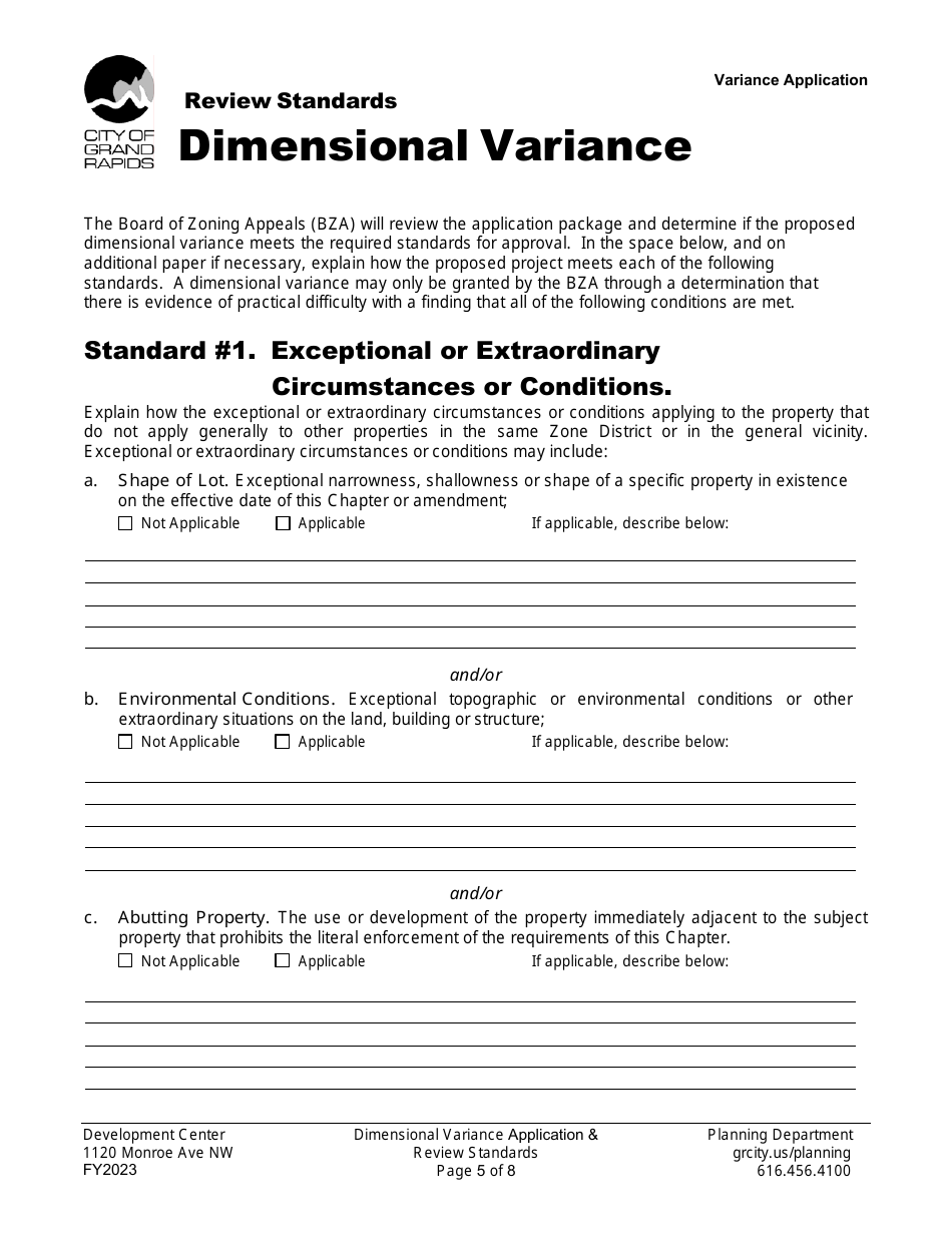 Application for Dimensional Variance - City of Grand Rapids, Michigan, Page 5