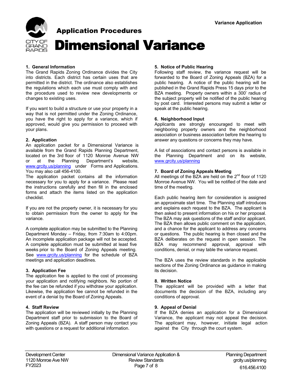 Application for Dimensional Variance - City of Grand Rapids, Michigan, Page 7