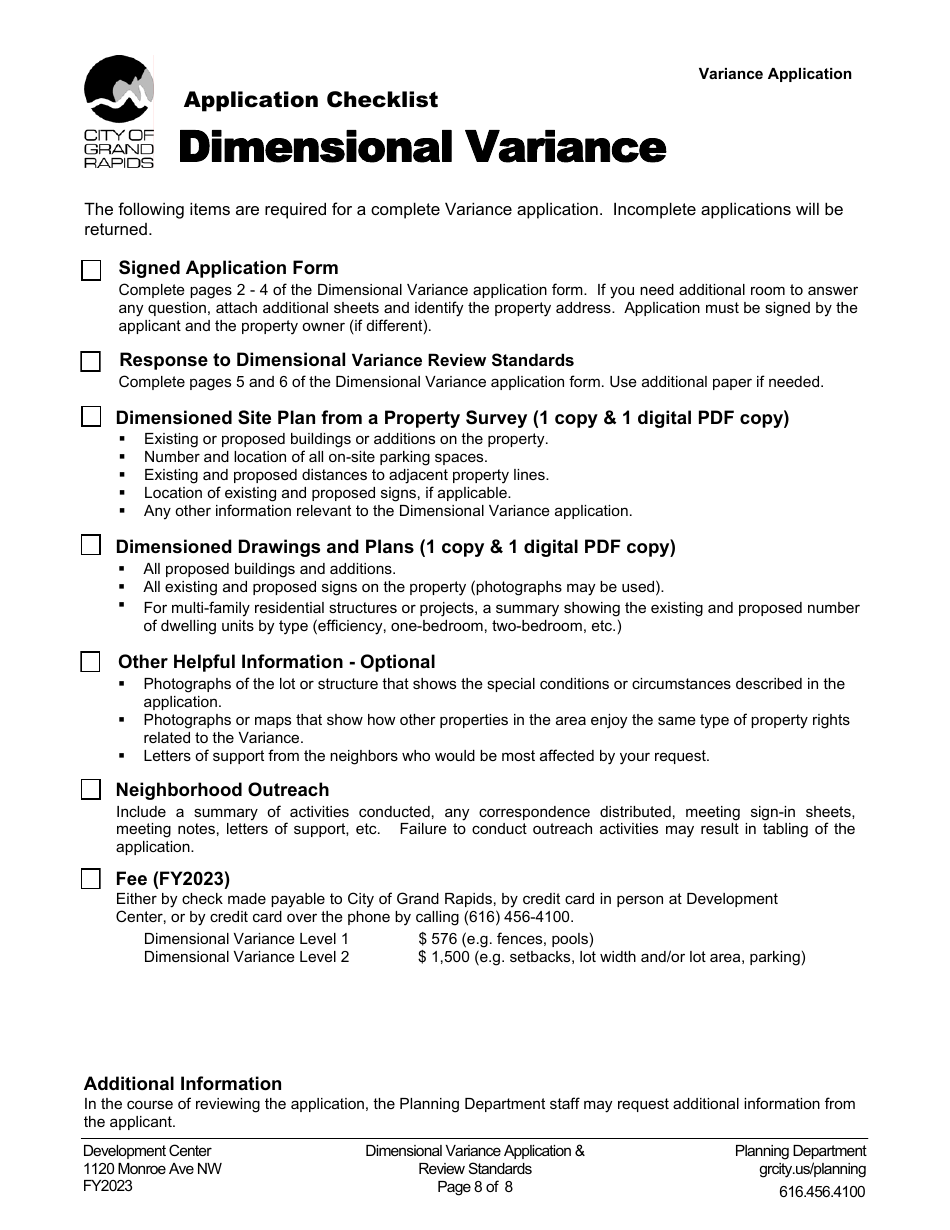 Application for Dimensional Variance - City of Grand Rapids, Michigan, Page 8