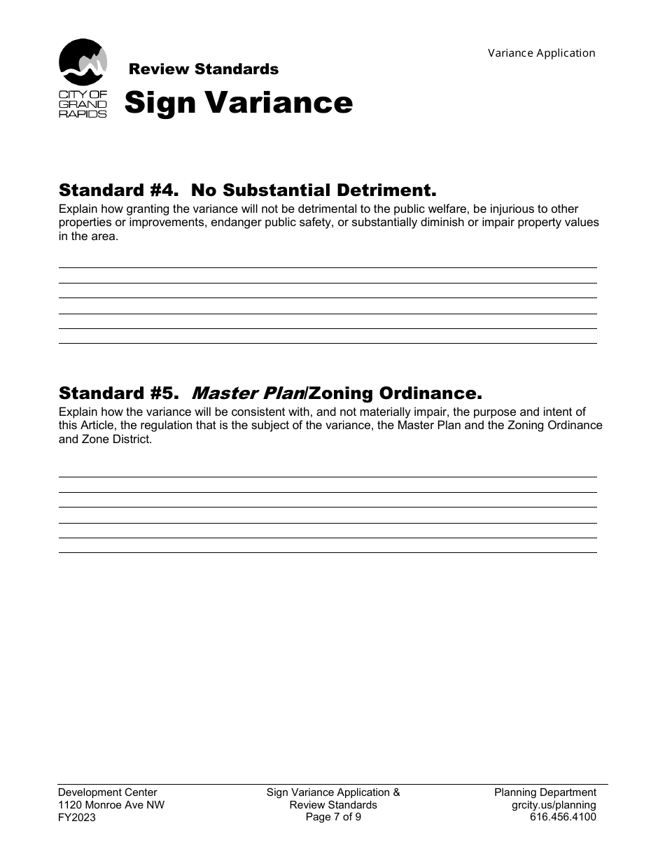 2023 City of Grand Rapids, Michigan Sign Variance Application Fill