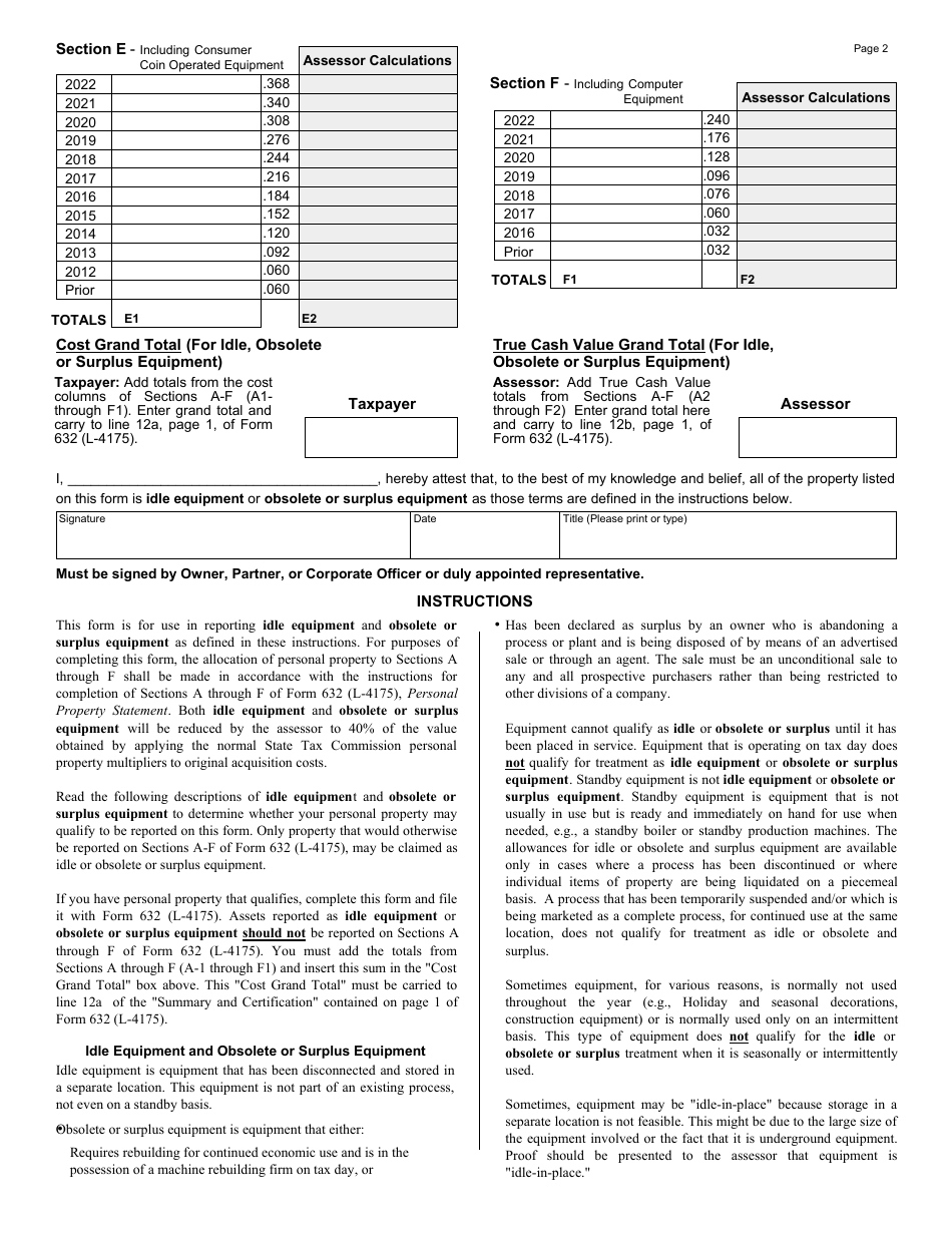 Form 2698 Idle Equipment, Obsolete Equipment, and Surplus Equipment Report - Michigan, Page 2