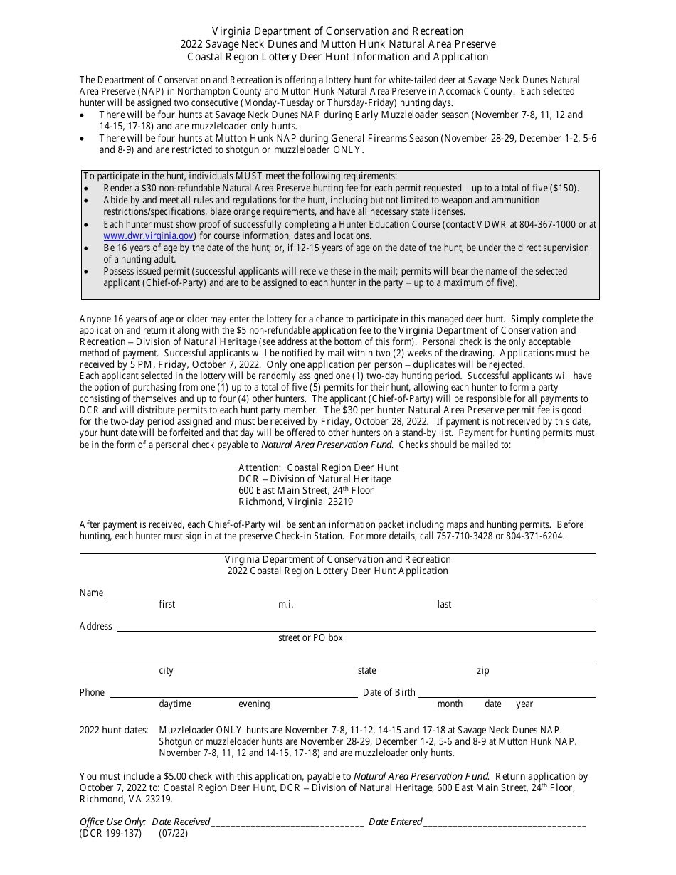 Form DCR199-137 Download Printable PDF or Fill Online Eastern Shore ...