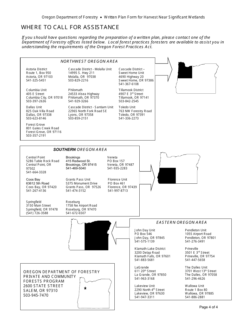 Written Plan Form for Harvesting Operations Near Significant Wetlands - Oregon, Page 4