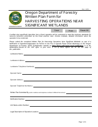 Document preview: Written Plan Form for Harvesting Operations Near Significant Wetlands - Oregon