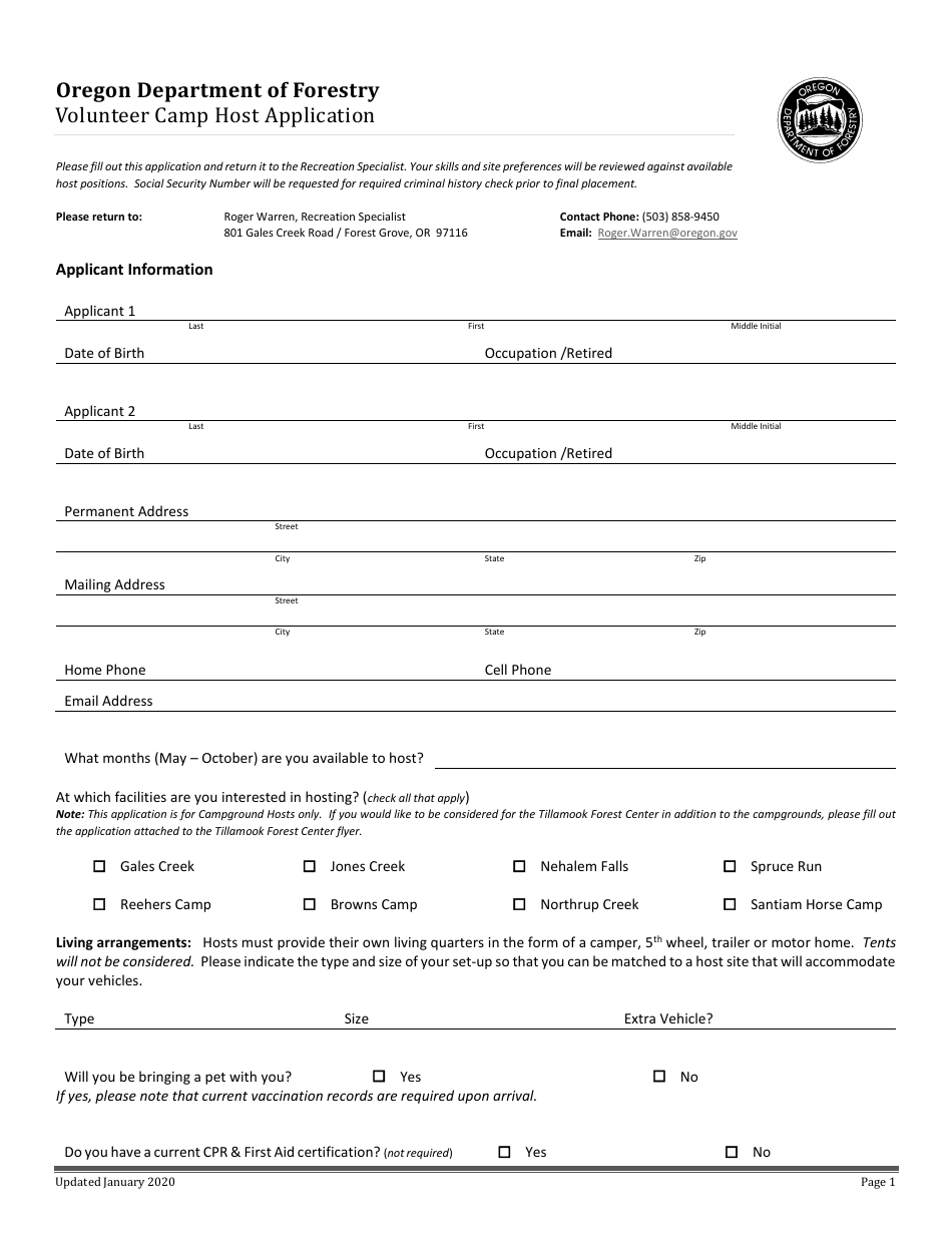 Oregon Volunteer Camp Host Application - Fill Out, Sign Online and ...