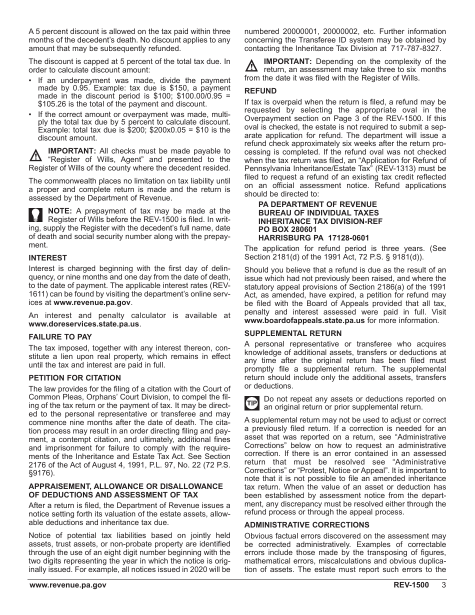 Form Rev 1500 Download Fillable Pdf Or Fill Online Inheritance Tax Return Resident Decedent 7386