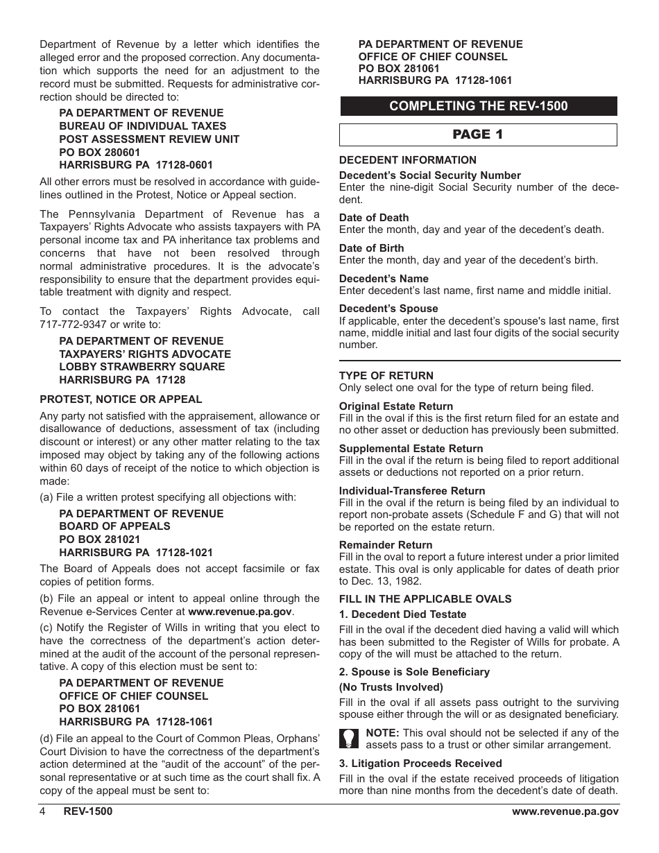 Form REV1500 Download Fillable PDF or Fill Online Inheritance Tax