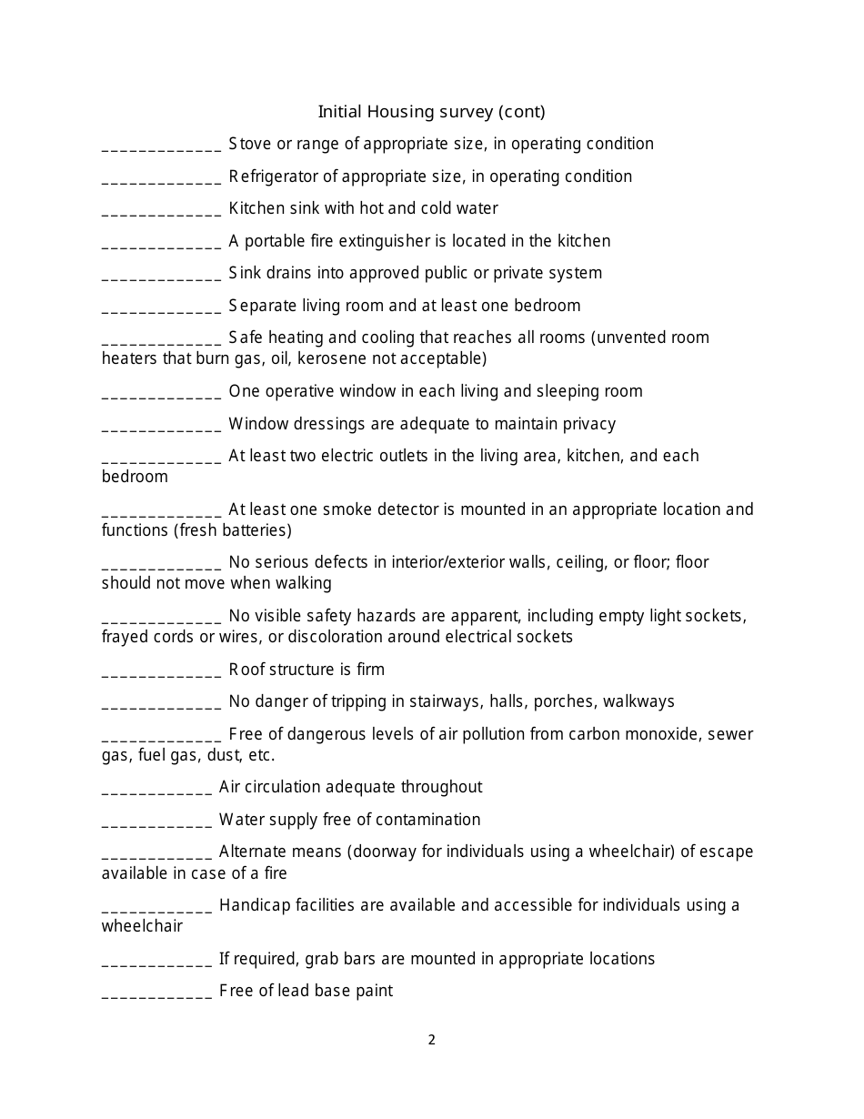 Supported Living Services Initial Housing Survey - Florida, Page 2