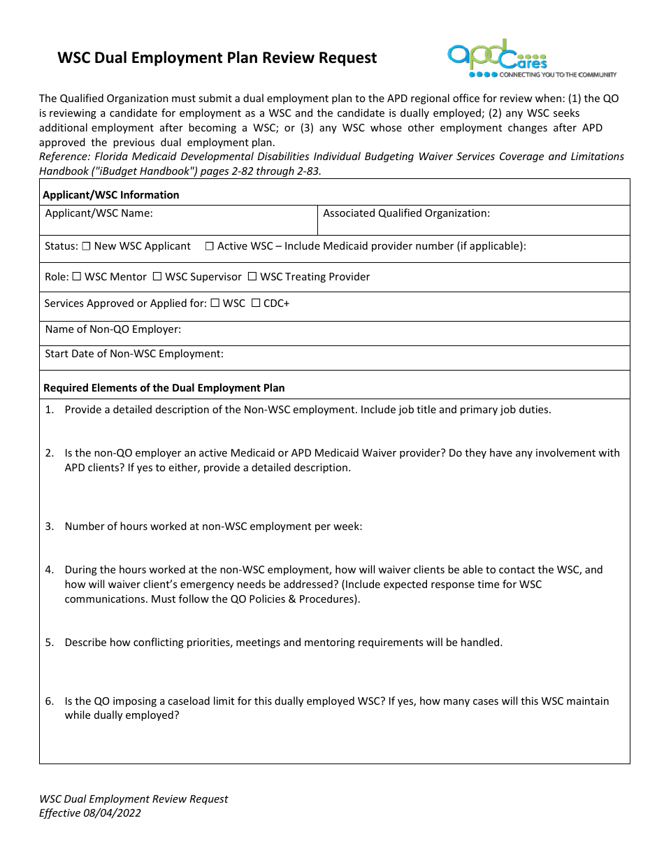 Wsc Dual Employment Plan Review Request - Florida, Page 1