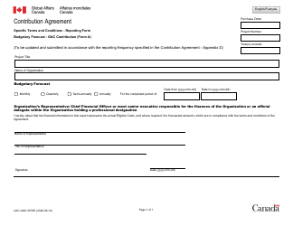 Document preview: Form A (GAC-AMC2570E) Contribution Agreement - Specific Terms and Conditions - Reporting Form - Budgetary Forecast - Gac Contribution - Canada (English/French)