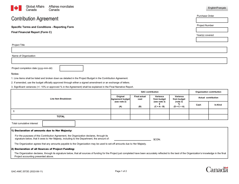 Form C (GAC-AMC2572) Final Financial Report - Canada
