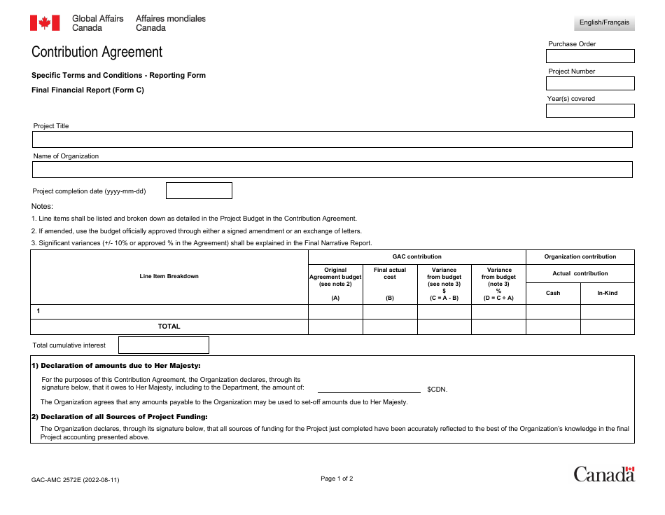 Form C (GAC-AMC2572) Final Financial Report - Canada, Page 1