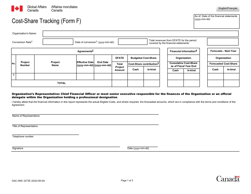 Form F (GAC-AMC2273) Cost-Share Tracking - Canada