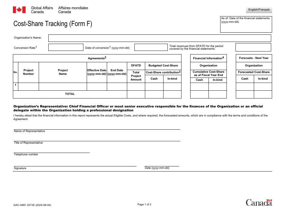 Form F (GAC-AMC2273) Cost-Share Tracking - Canada, Page 1