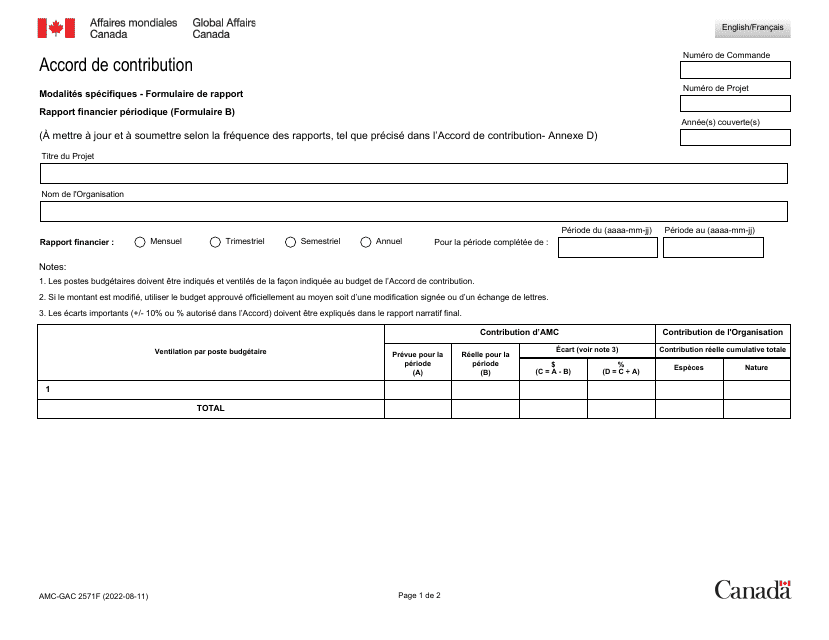 Forme B (AMC-GAC2571) Rapport Financier Periodique - Canada (French)
