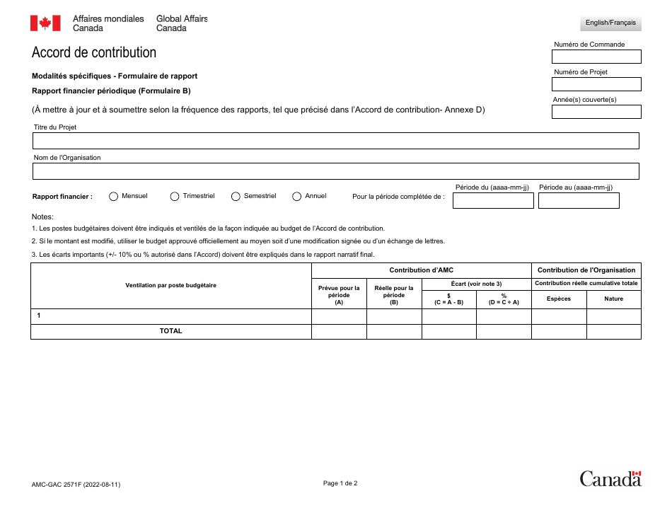 Forme B (AMC-GAC2571) Rapport Financier Periodique - Canada (French), Page 1