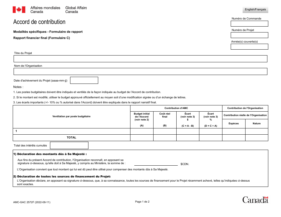 Forme C (AMC-GAC2572) Rapport Financier Final - Canada (French), Page 1