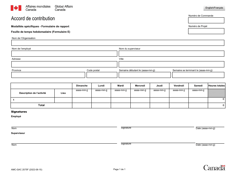 Forme E (AMC-GAC2575) Feuille De Temps Hebdomadaire - Canada (French)
