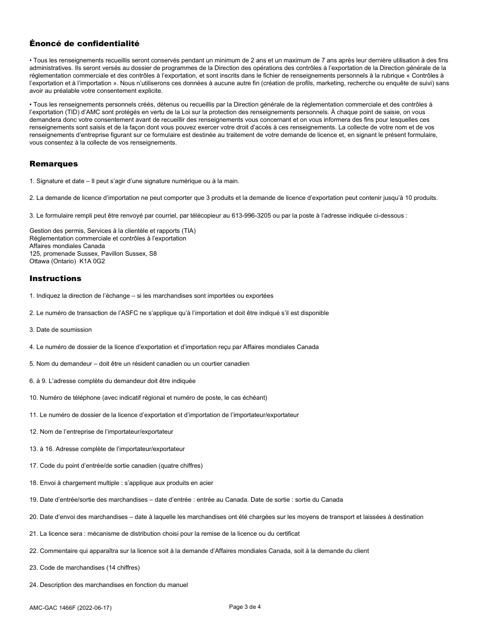 Forme AMC-GAC1466 Demande De Licence Dimportation Ou Dexportation - Canada (French), Page 3
